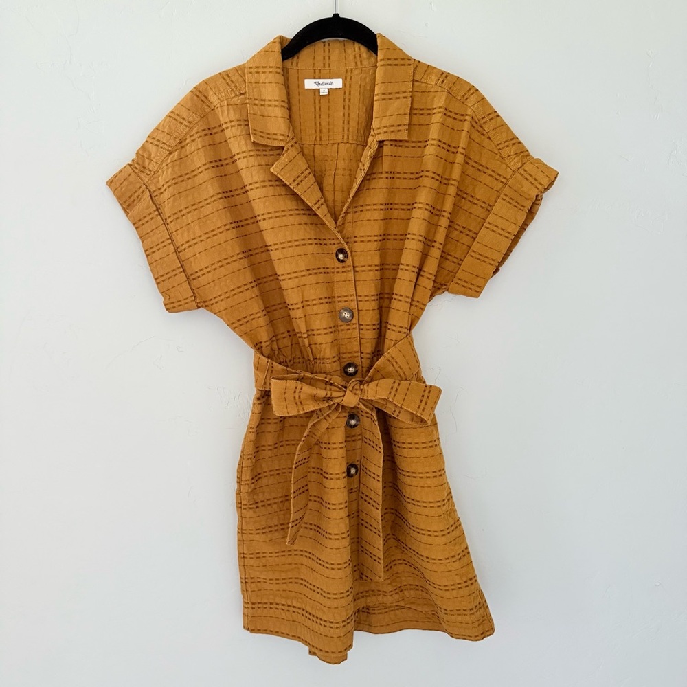 Madewell Seersucker Camp Romper in Sahara Sand, Size Medium